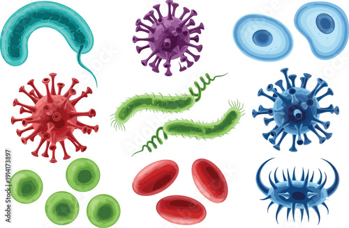 Virus Bacteria and Microorganism Icon Set Vector