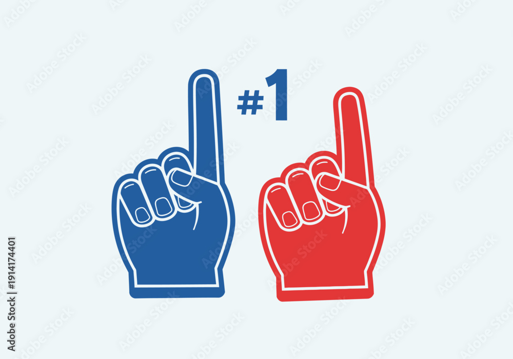 Fototapeta premium Clean modern flat vector illustration of foam finger fan hands