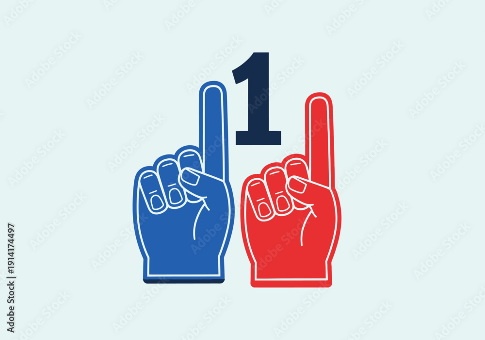 Fototapeta premium Clean modern flat vector illustration of foam finger fan hands