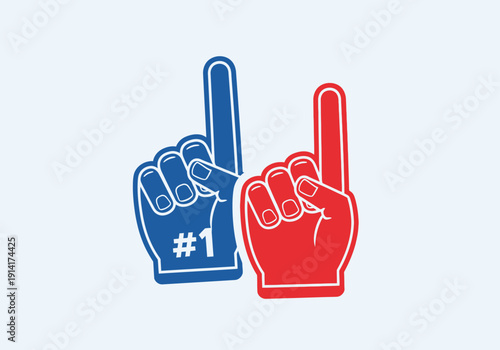 Clean modern flat vector illustration of foam finger fan hands