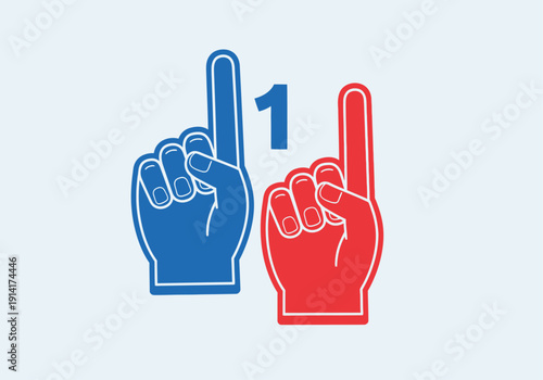 Clean modern flat vector illustration of foam finger fan hands