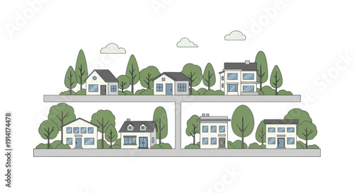 Charming Suburban Neighborhood with Houses and Greenery