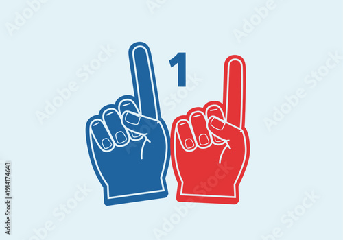 Clean modern flat vector illustration of foam finger fan hands