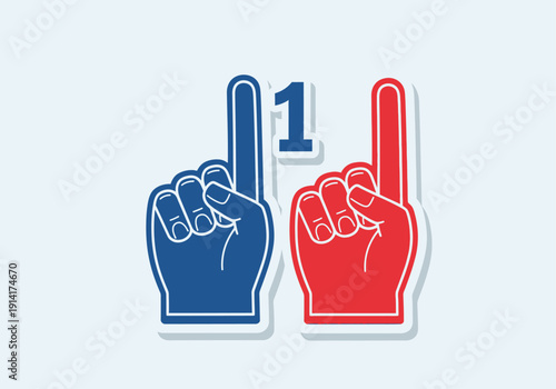Clean modern flat vector illustration of foam finger fan hands