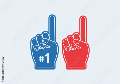 Clean modern flat vector illustration of foam finger fan hands