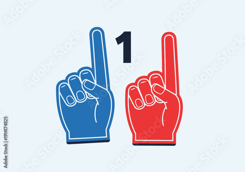 Clean modern flat vector illustration of foam finger fan hands