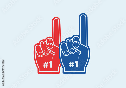 Clean modern flat vector illustration of foam finger fan hands