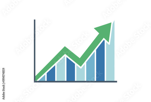 Business growth chart showing upward trend with green arrow on white background