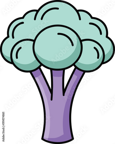 Colorful broccoli vegetable illustration with pastel green and purple tones for healthy food nutrition and creative design