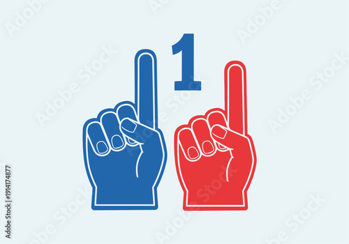 Clean modern flat vector illustration of foam finger fan hands