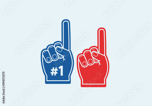 Clean modern flat vector illustration of foam finger fan hands