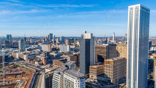 A view of Birmingham skyline taken from the Eastside area of the city centre with the construction site of the new high speed railway being built