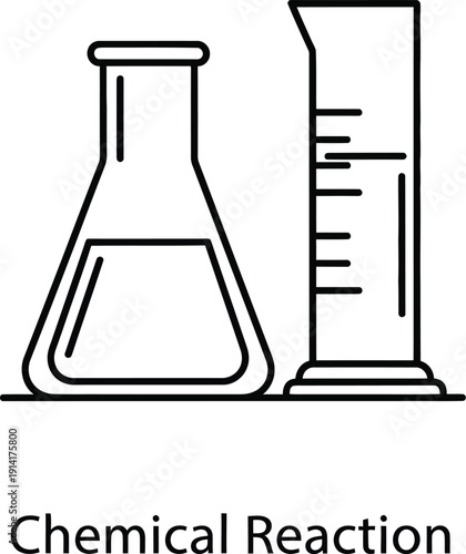 A simple line drawing of a chemical reaction setup with a beaker and measuring cylinder