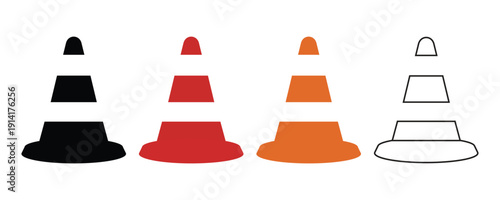 A set of traffic cone icons commonly used to signify road construction or vector safety hazards.