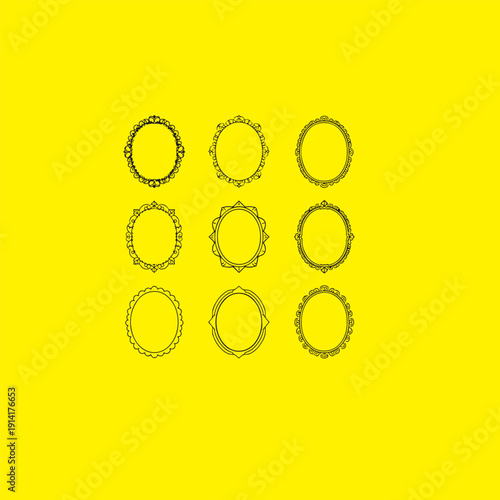 PrintThis set of twelve decorative oval frames is a versatile design asset. Each frame offers a unique border style—scalloped, floral, geometric, wavy—that can be adapted for