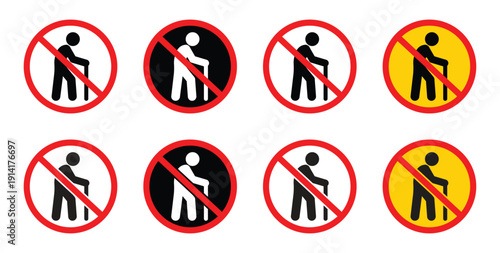 No pedestrian access sign with a red circle and diagonal line isolated on white background.