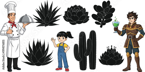 Vector collection of minimalist black cactus and succulent silhouettes isolated on white background for desert nature botanical garden and aesthetic home decor