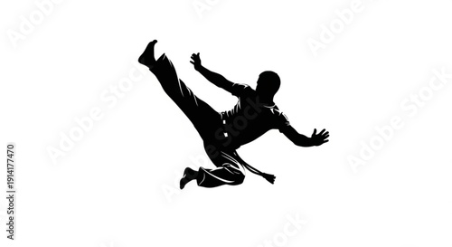 Dynamic Capoeira Kick Silhouette Vector