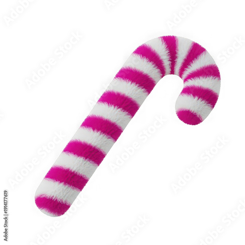 A vibrant pink and white striped candy cane standing upright