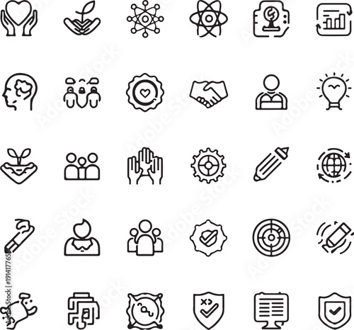 Core values line icons. Editable stroke. For website marketing design, logo, app, template, ui, etc. Vector illustration.