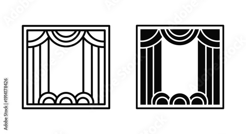 Theater Stage Curtains Open and Closed Vector Illustration