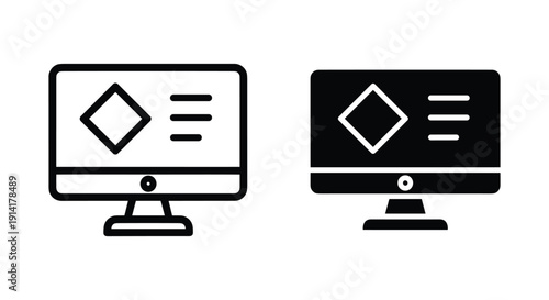 Computer monitors displaying simple webpage layouts in light and dark modes with copy space