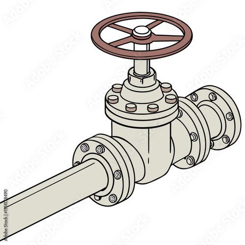 Beige metal gas pipeline valve with brown wheel handle