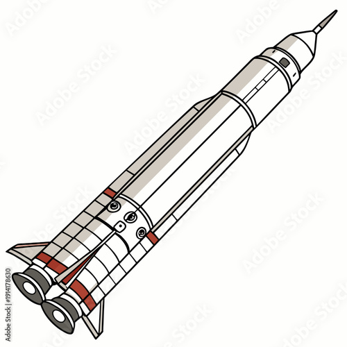 Advanced scientific space rocket with red accents and three engines