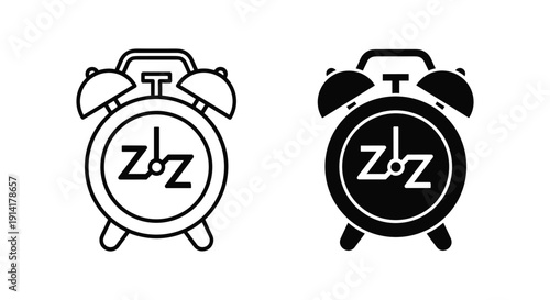 Alarm clock icons with sleep mode in minimalist design