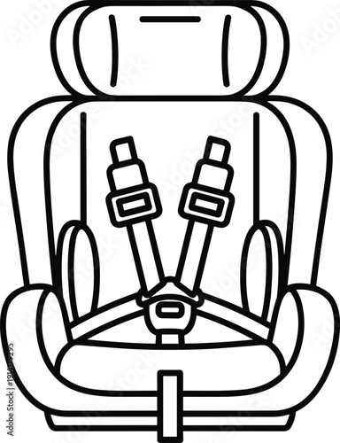 Black outline of a child car seat with harness safety seat infant car seat