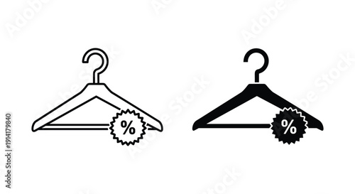 Clothing hangers with discount icons in minimalist style