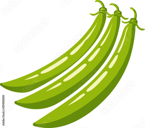 Cartoon Illustration of Three Fresh Green Pea Pods