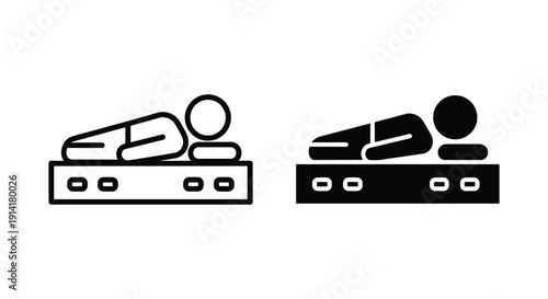 Person sleeping in bed icon set in black and white style