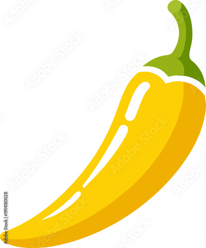 Yellow Chili Pepper Vector Illustration, Spicy Hot Pepper Icon for Food and Cooking Design