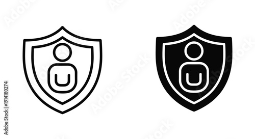 Shield icon with person symbolizing protection and security in a simple design