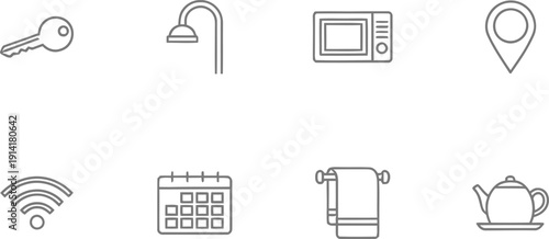 A set of hotel amenities icons on a white background