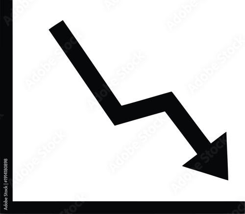 Falling arrow chart, business finance graph down trend, economic recession data decline, market crash illustration for negative growth