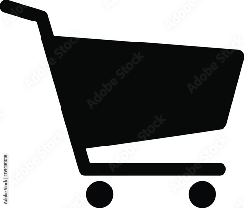 Shopping cart side view silhouette simple retail trolley icon for commerce and supermarket grocery stores digital design