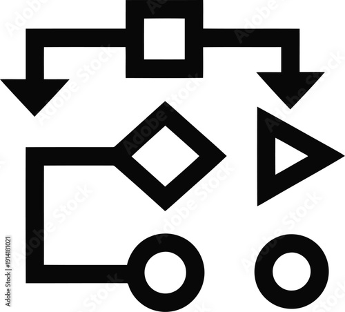 Flowchart elements for process mapping and workflow visualization planning on isolated transparent background black icons
