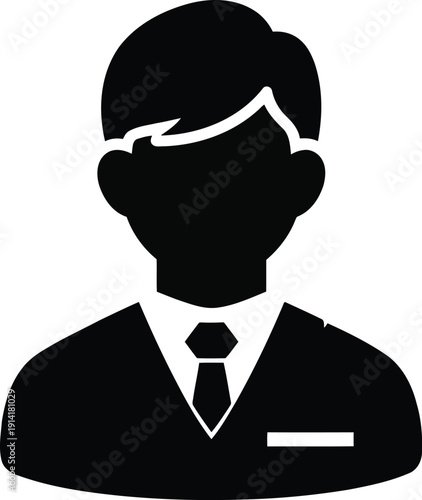 Silhouette of businessman in suit with tie and pocket square representing professional person or executive on isolated background