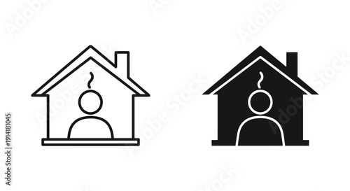 Simple house icons with person inside in black and white style