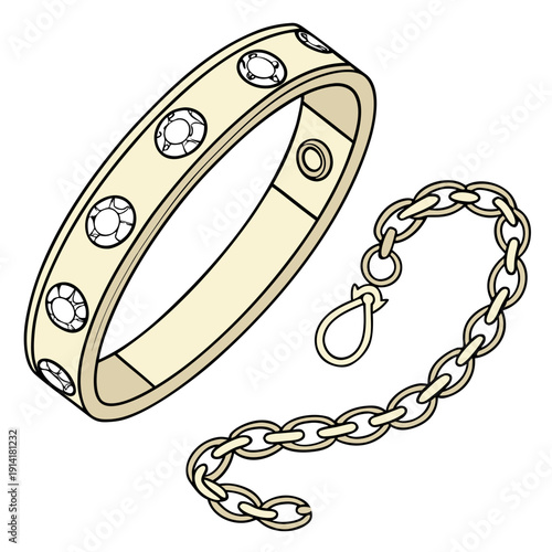 Gold cuff bracelet with diamonds and chain diamond cuff