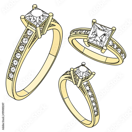 Gold diamond engagement rings with princess cut stones