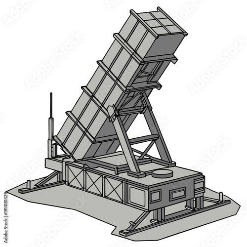 Gray metal missile launcher on a platform metal structure