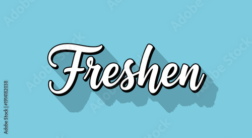 Freshen - Stylish Script Font Text with Shadow Effect on Blue Background