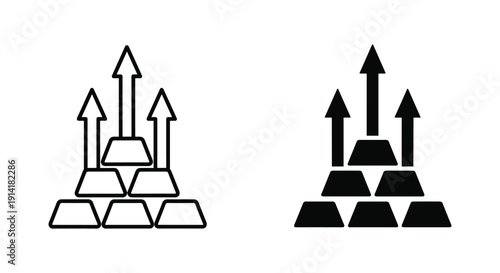 Financial growth concept with rising arrows and pyramid structure in minimalist design