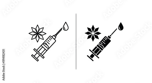 Medical syringes with flowers in a minimalist style