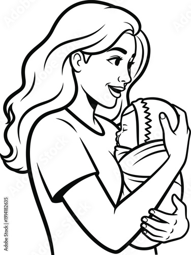 Tender moment of a woman cuddling a baby