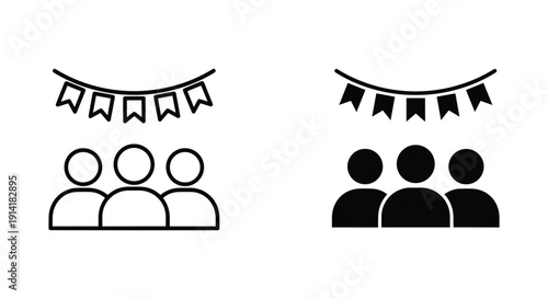 Minimalist people icons with flags in simple line and solid style