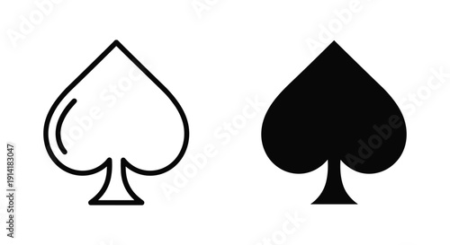 Spade symbols black and white icons on white background with copy space